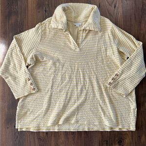 J. Jill Women's Yellow Striped Tunic Top, Button Sleeve Detail Size 2X